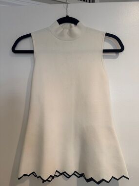 Proenza Schouler Cream Mock Neck Sleeveless Tunic with Black Trim